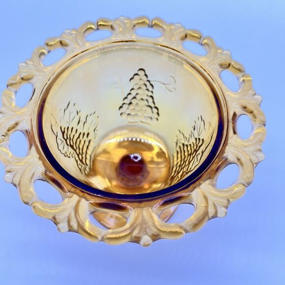 VTG 70s Indiana Amber Glass Carnival Autumn Harvest Grape Candy Jelly Dish w/Lid - Picture 7 of 11